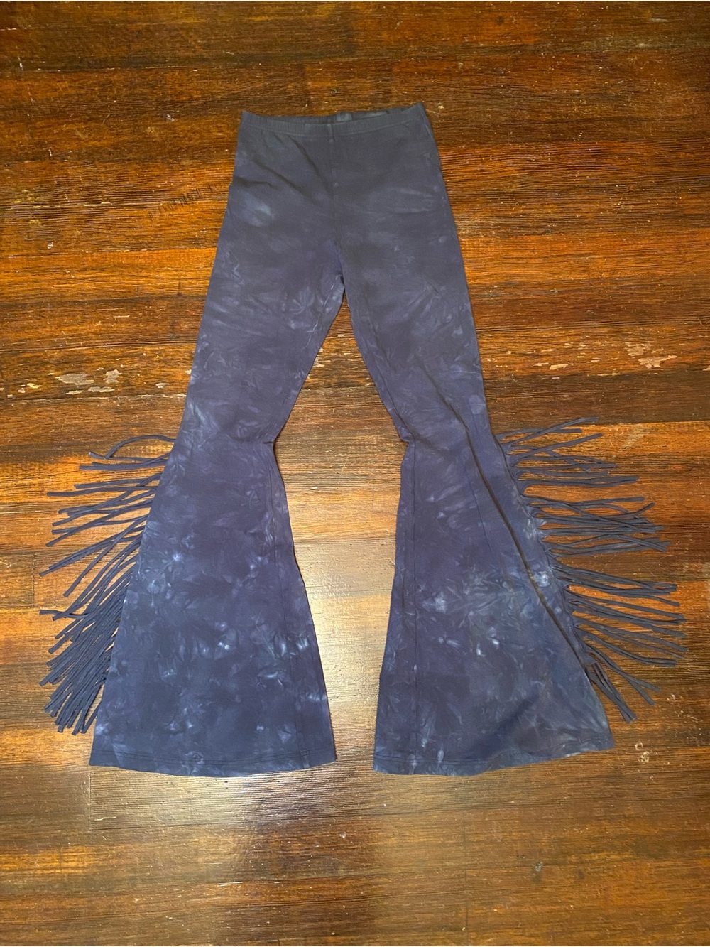 EUC Sew Red High Waisted Gray Tie-Dye Fringe Flared Handmade Cotton Leggings